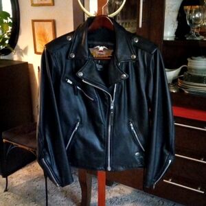 Womens Harley Davidson Riding Black Leather Jacket.